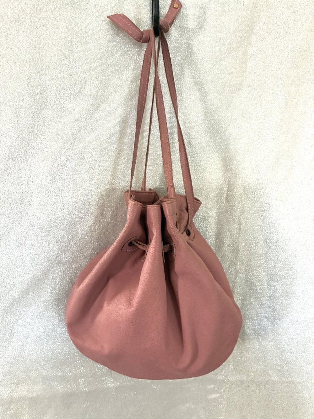 Cleobella Pink Leather Drawstring Bucket Bag